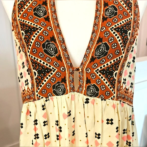 NWOT'S! FREE PEOPLE - Brown and Cream Print Collared Dress - Size L